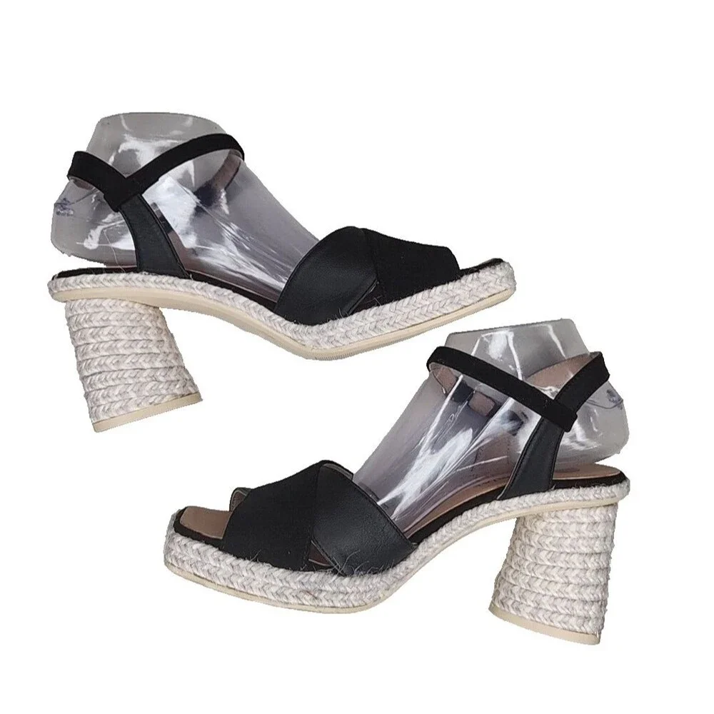 Eric Michael Shoes Women 40 Sandal Block Heel Platform Fashion Ankle Strap Black